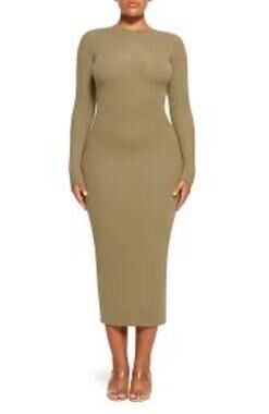 skims long sleeve keyhole dress Skims Soft Lounge Long Sleeve Keyhole Dress - Onyx